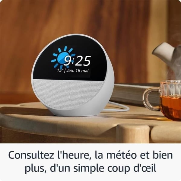 Ansluten väckarklocka - AMAZON - ECHO SPOT - Skärm 2,83" - Ljud av hög kvalitet - Röstkontroll