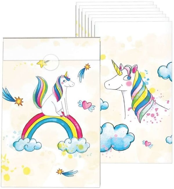 Sachets födelsedag - LILLA CLOWN - Enhörningar - Set om 8 - 13 x 17 cm - Vit