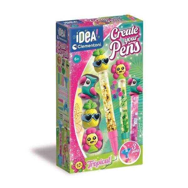 Clementoni - Skapa dina pennor - Mini Pen workshop - Tropiskt tema - 3 att skapa - Från 6 år