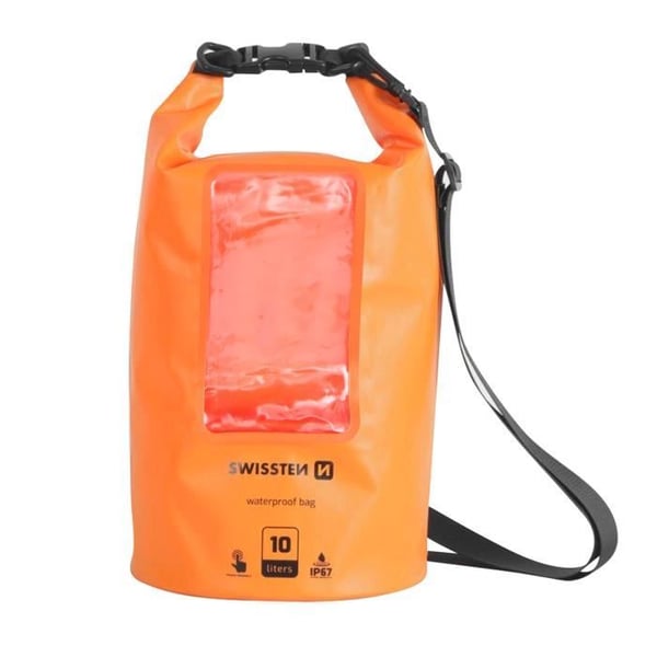 Swissten vattentätt fodral - 10L kapacitet - Touchscreen smartphoneficka - Axelrem - Orange Swissten vattentätt fodral - 10L kapacitet - Touchscreen smartphoneficka - Axelrem - Orange