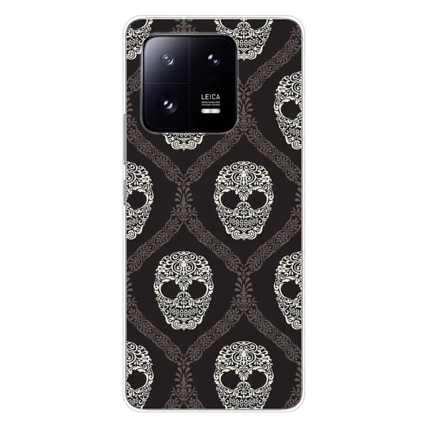 Siliconskydd med tryck - 1001 skydd - Xiaomi 13 Pro - Blomsterkranium - Transparent - Halvstyv