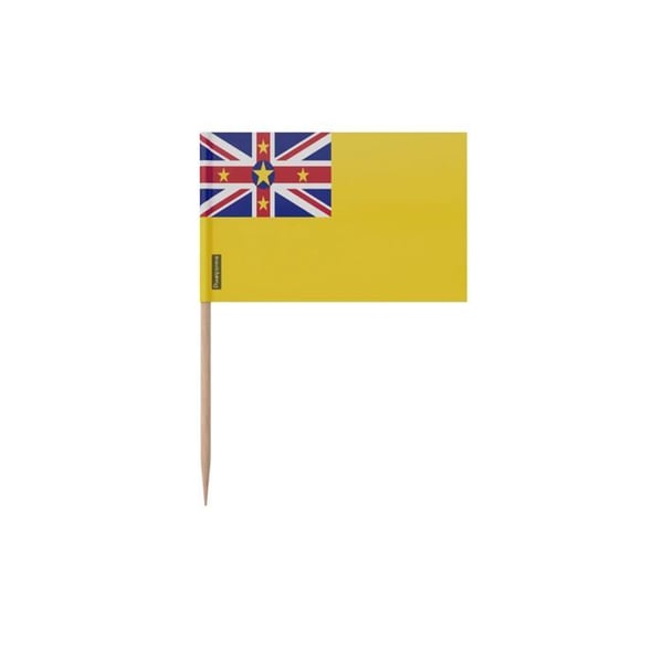 Tandpetare Niue Flagga - 12 cm - 100 stycken - Klisterplast - Bambupinne - Pixelforma
