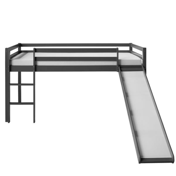 Barnsäng mezzanin 90 x 200 cm, grå | Rutschkana | Utan ribbotten