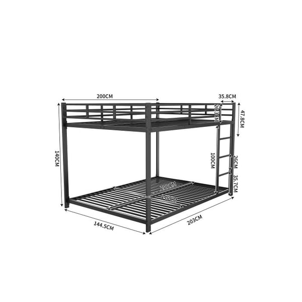 Seng med overkøje - MUVOE - 140x200 cm - Sort Metal - 2 pladser - Nem montering