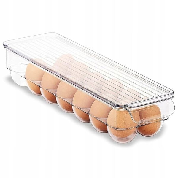 Äggbox - ORION - 36x10,5x8,5cm - Lock ingår - Behållare för 14 ägg - Transparent plast