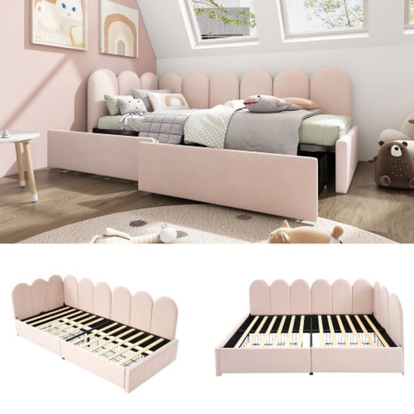 Seng simpel - MUVOE - 90x190cm - Rosa velour - Med skuffer - Moderne design