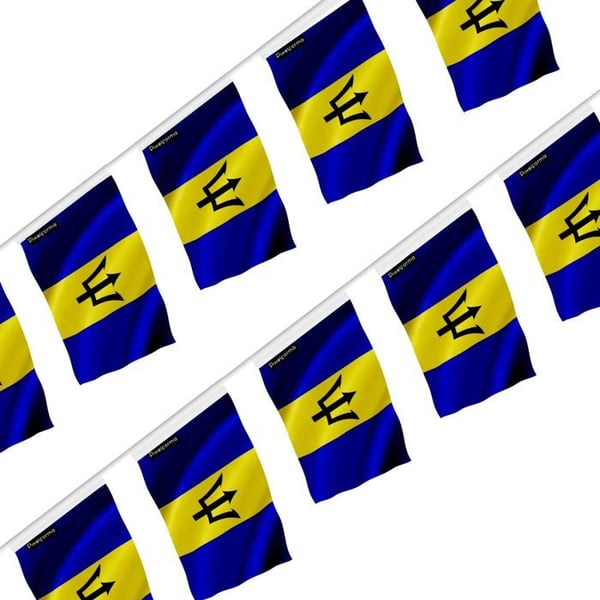 Girlang – Barbados flagga – 14 x 21 cm – Polyester – Att hänga – 20 stycken