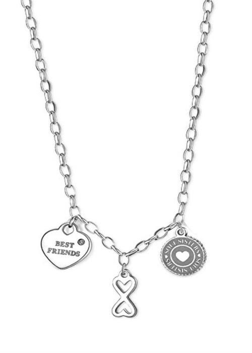 Collier - S'AGAPÕ - SHAR06 - Stål 316L - Hjärtpendant - Vit kristall