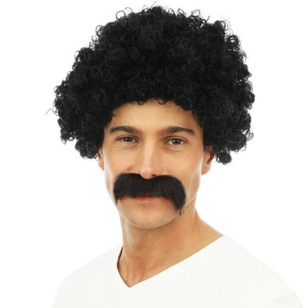 Kort Lockig Peruk - LILLA CLOWN - Svart - Utklädnadstillbehör - Mustasch - Vuxen Unisex