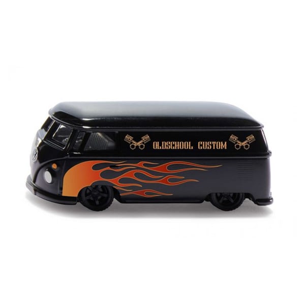 Modellbil - SIKU - 2363 - VW T1 1:50 - Matt/svart med flammor - Inbyggd dragkrok