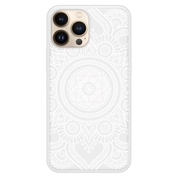 Coque i silikon med förstärkning, kompatibel med Apple iPhone 13 Pro Max, Mandala vit