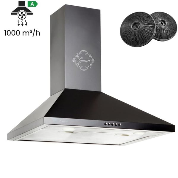 Köksfläkt 50 cm GURARI GCH C 147+ kolfilter • Svart • Väggmonterad 1000m³/h • Köksfläkt • Utsugning & Återvinning