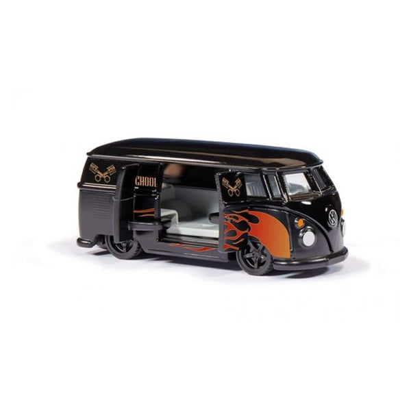 Modellbil - SIKU - 2363 - VW T1 1:50 - Matt/svart med flammor - Inbyggd dragkrok