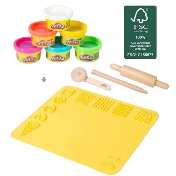Kreativ hobbyset - ROBA - Roba x Play-Doh - 6 burkar 28 g - silikonmatta 40x30 cm - verktyg i FSC-trä