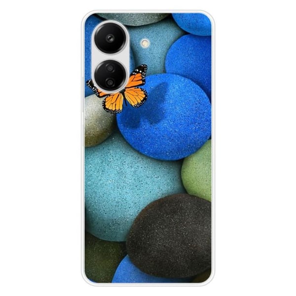 Tryckt silikonfodral kompatibelt med Xiaomi Redmi 13C 4G Blue Pebble Butterfly