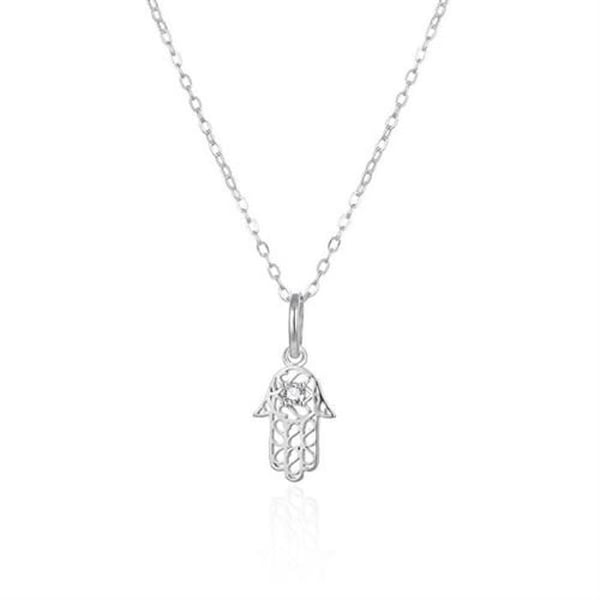 Silverhalsband - AGATO - Hamsa - Fátimas hand - Zirkon - Justerbar längd 42 cm
