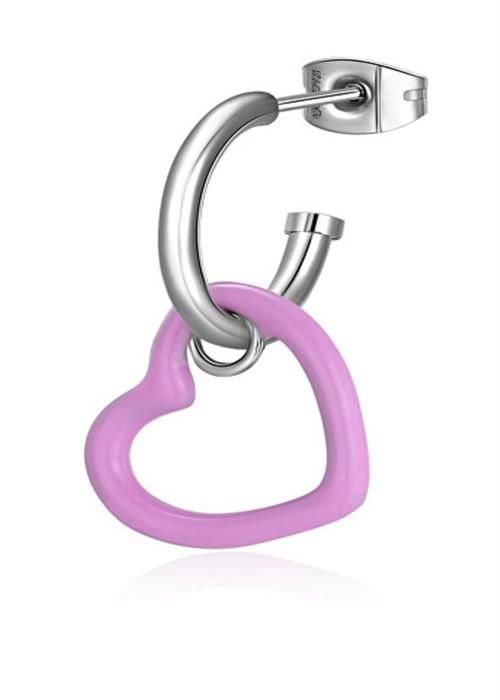 Örhängen - S'AGAPÕ - SVB30 - Stål 316L - Rosa hjärta - 2i1