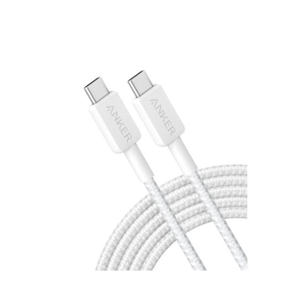 Anker USB-C till USB-C flätad kabel 3 m 60W vit — Snabbladdning