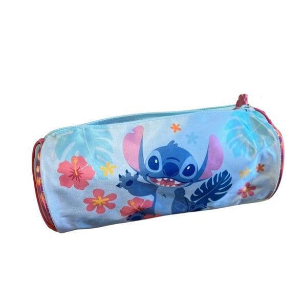 Barnväska Stitch Cylindrisk Form 23cm Stor Kapacitet Blå och Rosa Idealisk för Skolan och Kontoret