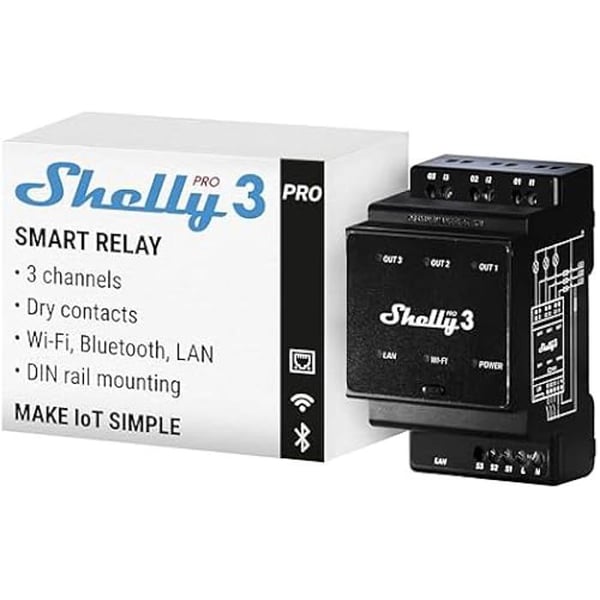 Ansluten strömbrytare - SHELLY - Pro 3 - 3-kanaler - 48A - Wi-Fi, LAN & Bluetooth