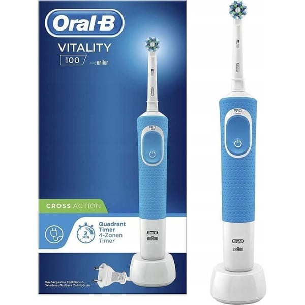 Elektrisk tandborste - Oral-B - Vitality Cross Action - Uppladdningsbar med fodral och 5 borsthuvuden