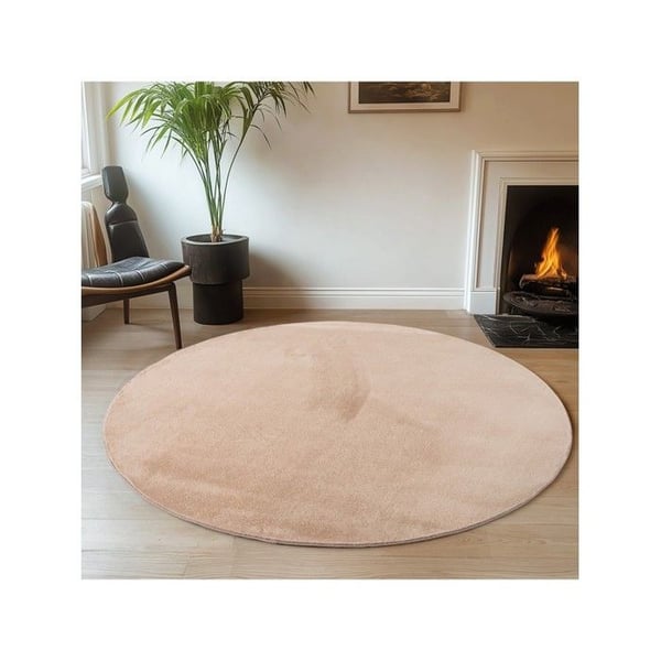 Matta - MELIS HOME - 120 cm Rund - Beige - Halkfri - Tvättbar