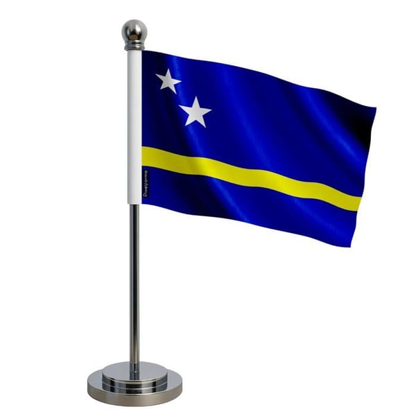 Curaçao flagga – 14 x 21 cm – Polyester – Sockel i rostfritt stål – Pixelforma