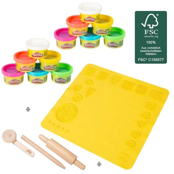 Kreativ hobbyset - ROBA - Roba x Play-Doh - 12 burkar x28g - 3D silikonmatta 55x50 cm - Verktyg i FSC-trä