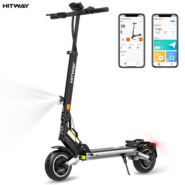 Hopfällbar elektrisk skoter - HITWAY - 8,5" uppblåsbara däck - 500W - APP - 48V 15,6Ah batteri - H6 Scooter Svart & Röd