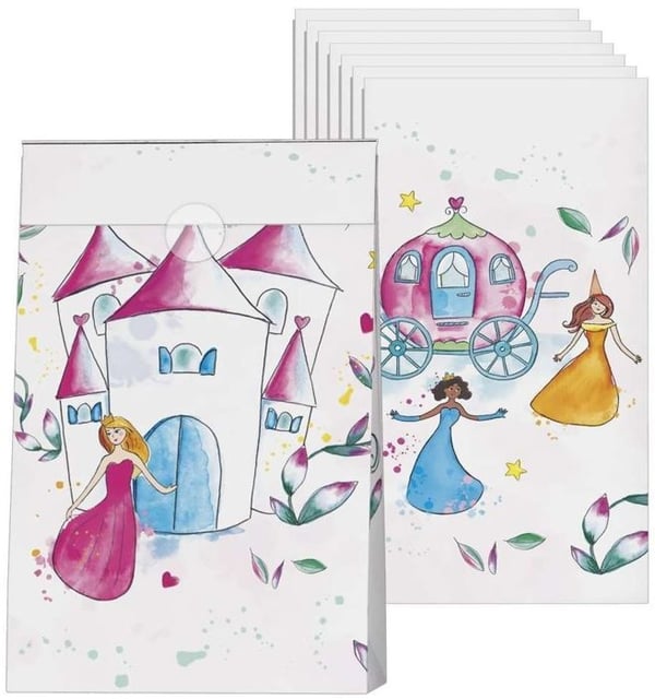 Födelsedagsgodispåsar - PTIT CLOWN - Set om 8 - Prinsessmotiv - 13 x 17 cm - Vit Födelsedagsgodispåsar - PTIT CLOWN - Set om 8 - Prinsessmotiv - 13 x 17 cm - Vit