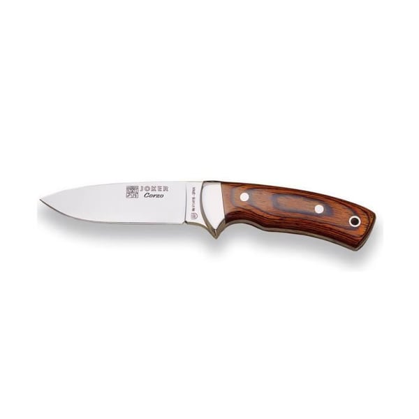 Joker Corzo montero kniv, med läderfodral, med pressad röd trä och MOVA-blad på 10 cm, 185 g, CR23 + presentkort