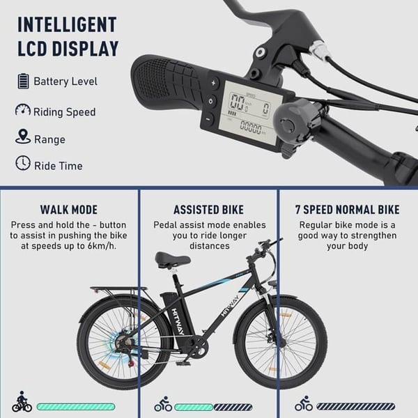 HITWAY Elcykel 26*3,0 Big Inch, City Mountain Bike, E-Bike Avtagbart litiumbatteri 48V15Ah - 7 hastigheter