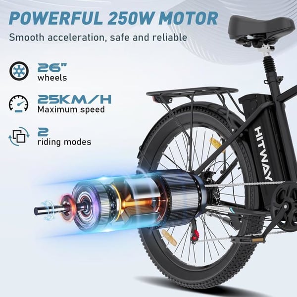 HITWAY Elcykel 26*3,0 Big Inch, City Mountain Bike, E-Bike Avtagbart litiumbatteri 48V15Ah - 7 hastigheter