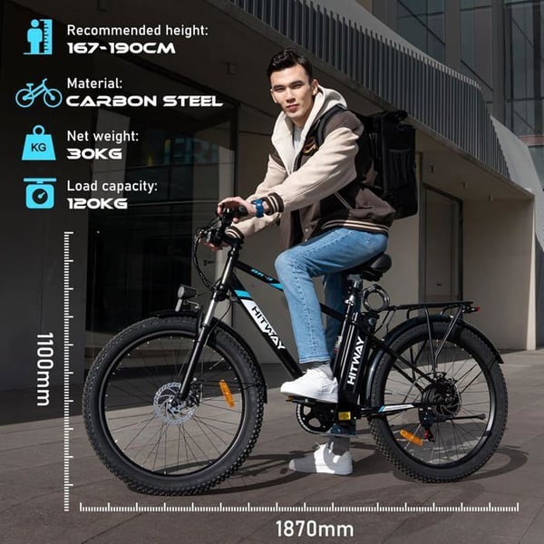 HITWAY Elcykel 26*3,0 Big Inch, City Mountain Bike, E-Bike Avtagbart litiumbatteri 48V15Ah - 7 hastigheter