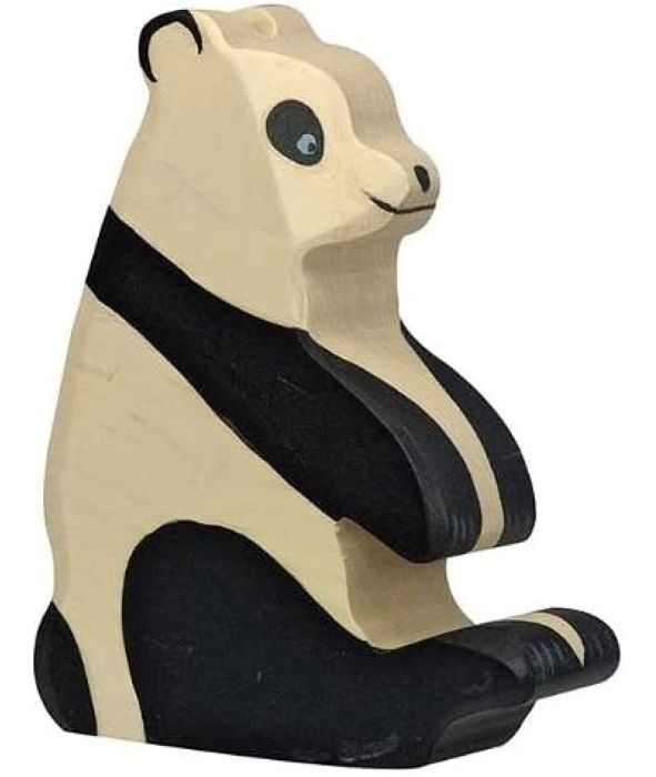 HOLZTIGER träfigur - Sittande panda - Handmålad - För barn från 3 år och uppåt