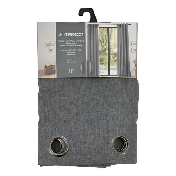 Par av dämpande gardiner med öljetter Linen Effekt "Moonlight" Granit