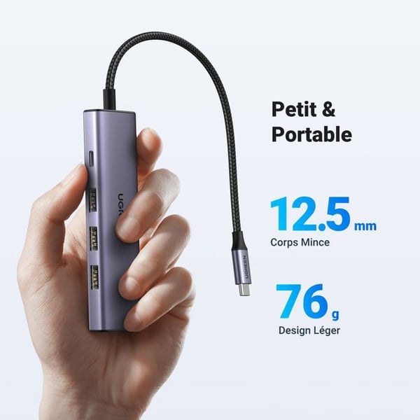 USB-hubb - UGREEN - 5 i 1 - 3x USB 3.2, USB-C, HDMI 4K 30Hz - Svart