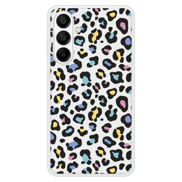 Silkonförstärkt skal med tryck kompatibelt med Samsung Galaxy A15, färgglad leopard.