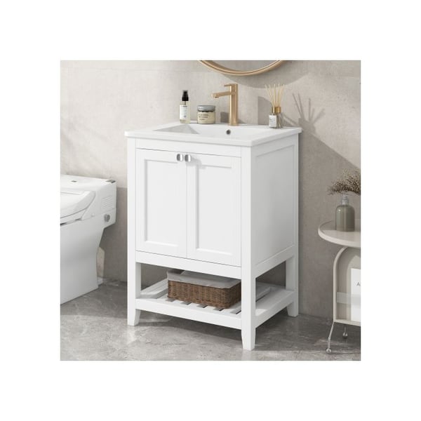 Badeværelsesmøbel - MUVOE - 60cm - Keramisk vask - Hvid - Moderne design