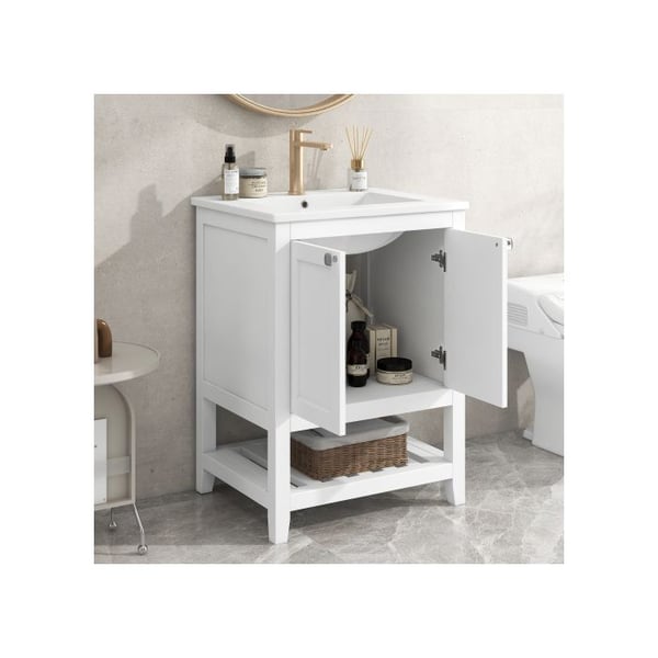 Badeværelsesmøbel - MUVOE - 60cm - Keramisk vask - Hvid - Moderne design