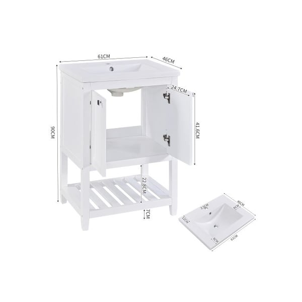 Badeværelsesmøbel - MUVOE - 60cm - Keramisk vask - Hvid - Moderne design