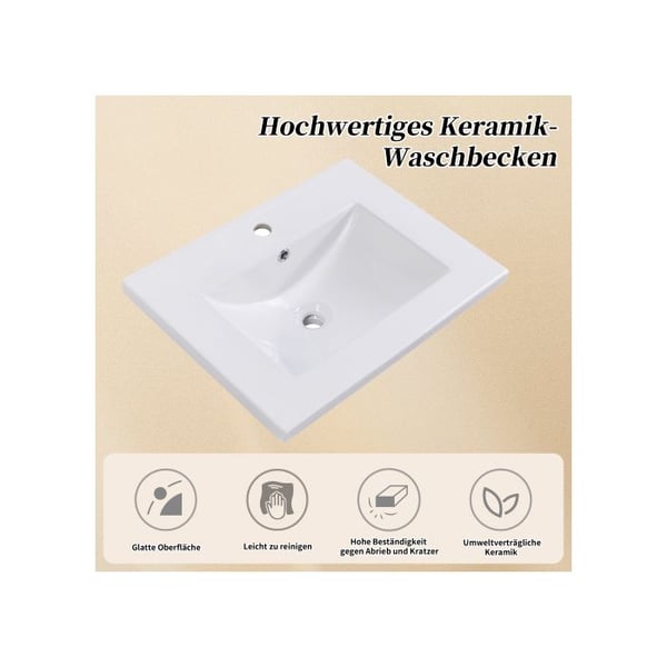 Badeværelsesmøbel - MUVOE - 60cm - Keramisk vask - Hvid - Moderne design