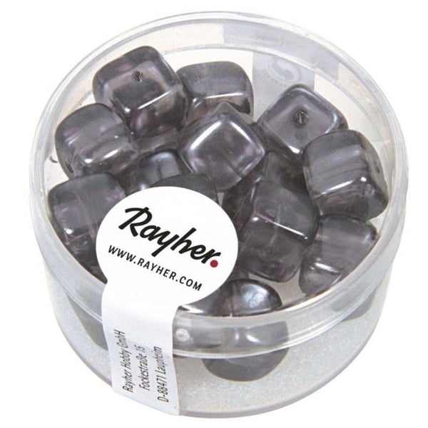 Glaspärlor - Kub, antracit, 8x9 mm, förpackning 18 stycken