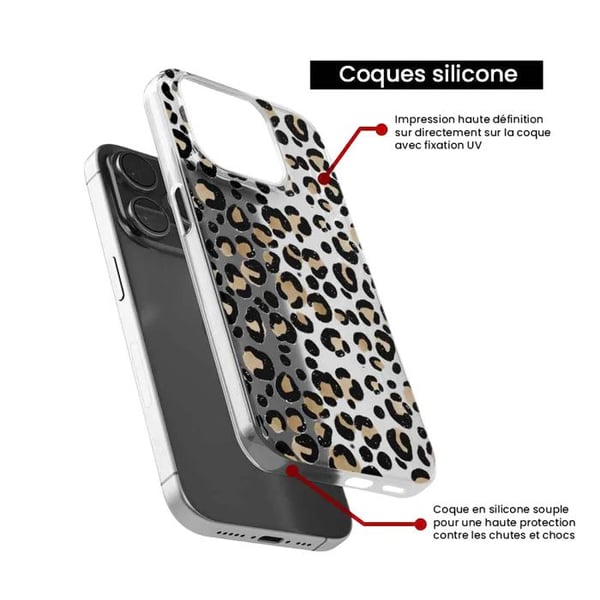Tryckt silikonfodral som är kompatibelt med Apple iPhone 13 Pro Leopard