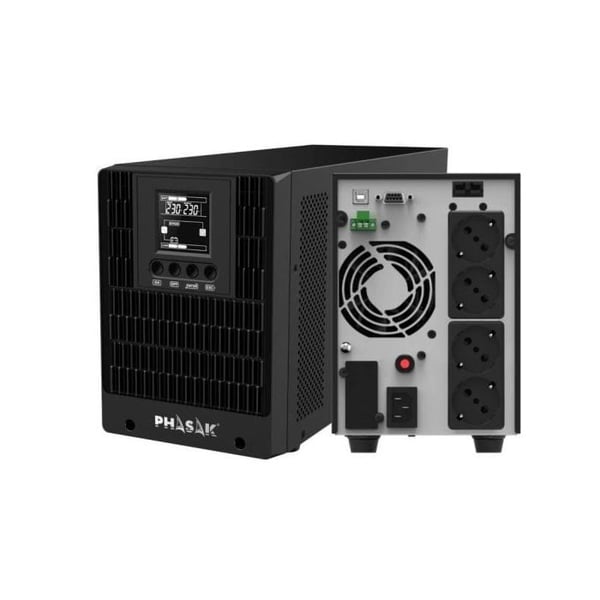 UPS - PHASAK - Serie Pro 2000VA - 1600W - Dubbelkonvertering - Programmerbar - Svart