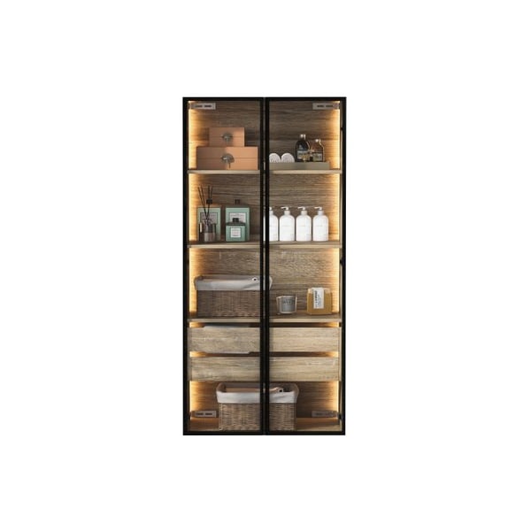 Badeværelsesskab - MUVOE - Mellem model - LED-belysning - 2 skuffer - Mat glas