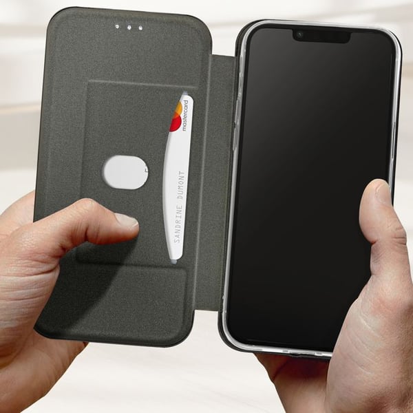 Fodral för iPhone 14 med kortfack och videostöd, elegant design, svart