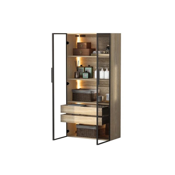 Badeværelsesskab - MUVOE - Mellem model - LED-belysning - 2 skuffer - Mat glas