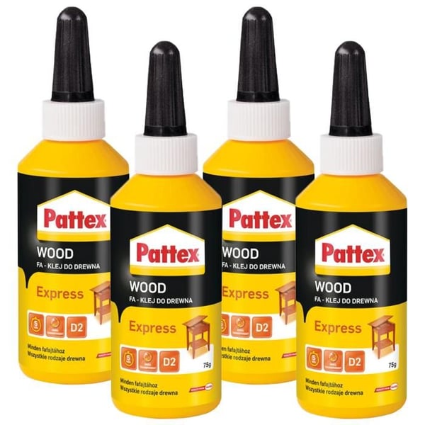 Colle trä - Pattex - Express 4x75ml - Snabbtorkande utan lösningsmedel, färglös efter härdning