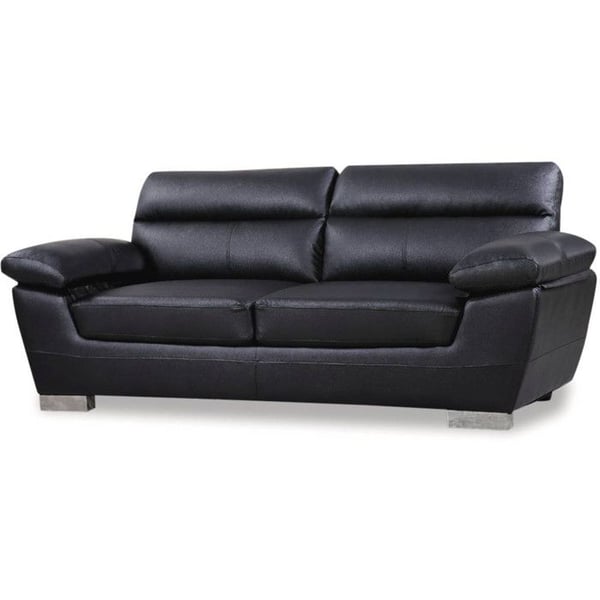 Fast soffa i återvunnen läder och PVC "Dallas" - 210 X 88 X 90 cm - 3 platser - Svart